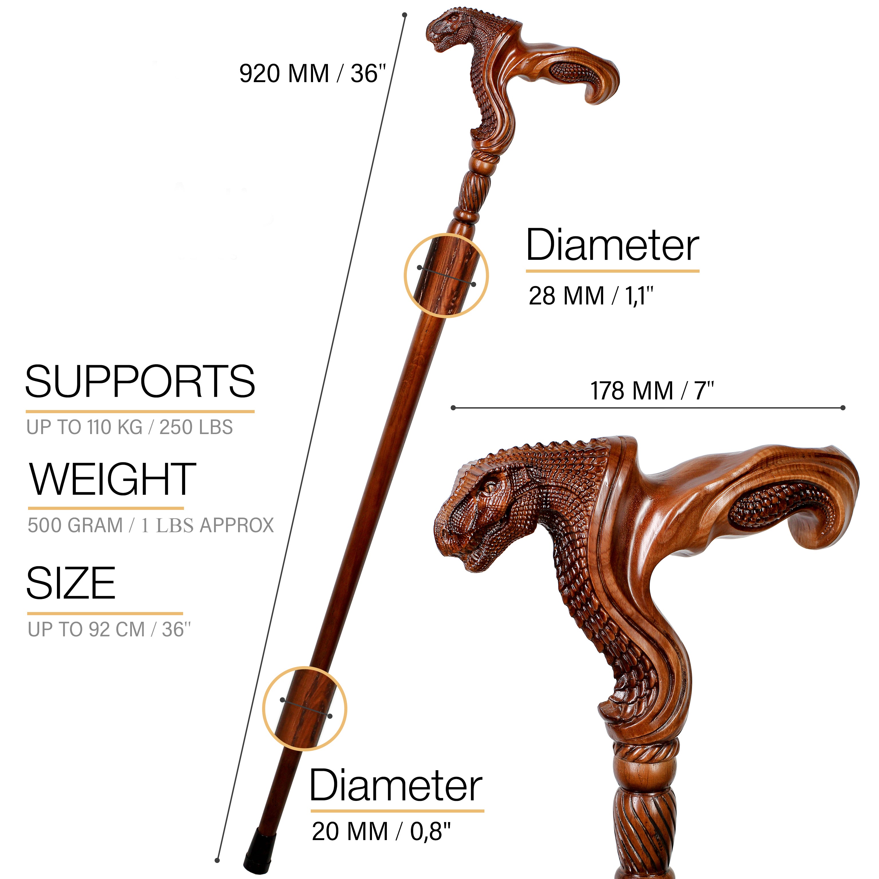 T-Rex Dinosaur: Intricate Hand-Carved, Ergonomic Grip Cane