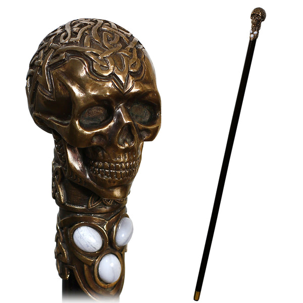 Skull Casted Bronze with Gems: Artisan Intricate Walking Cane