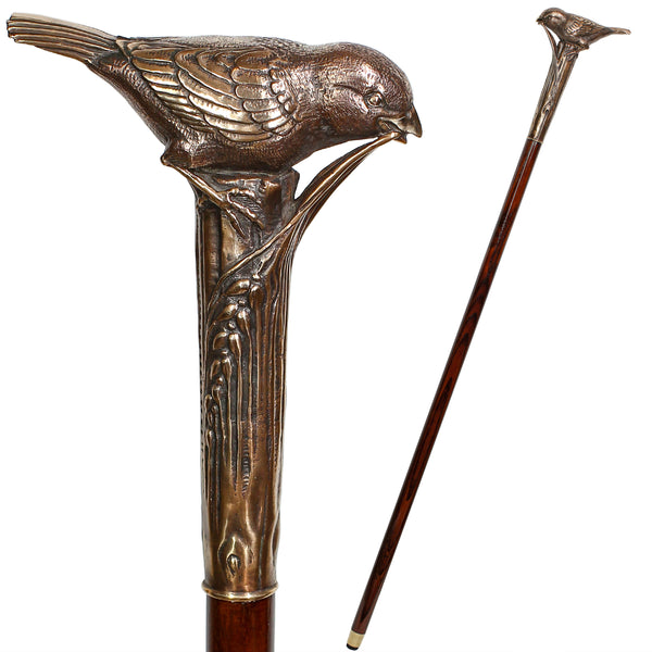 Sparrow Bird: Casted Bronze Artisan Intricate Walking Cane