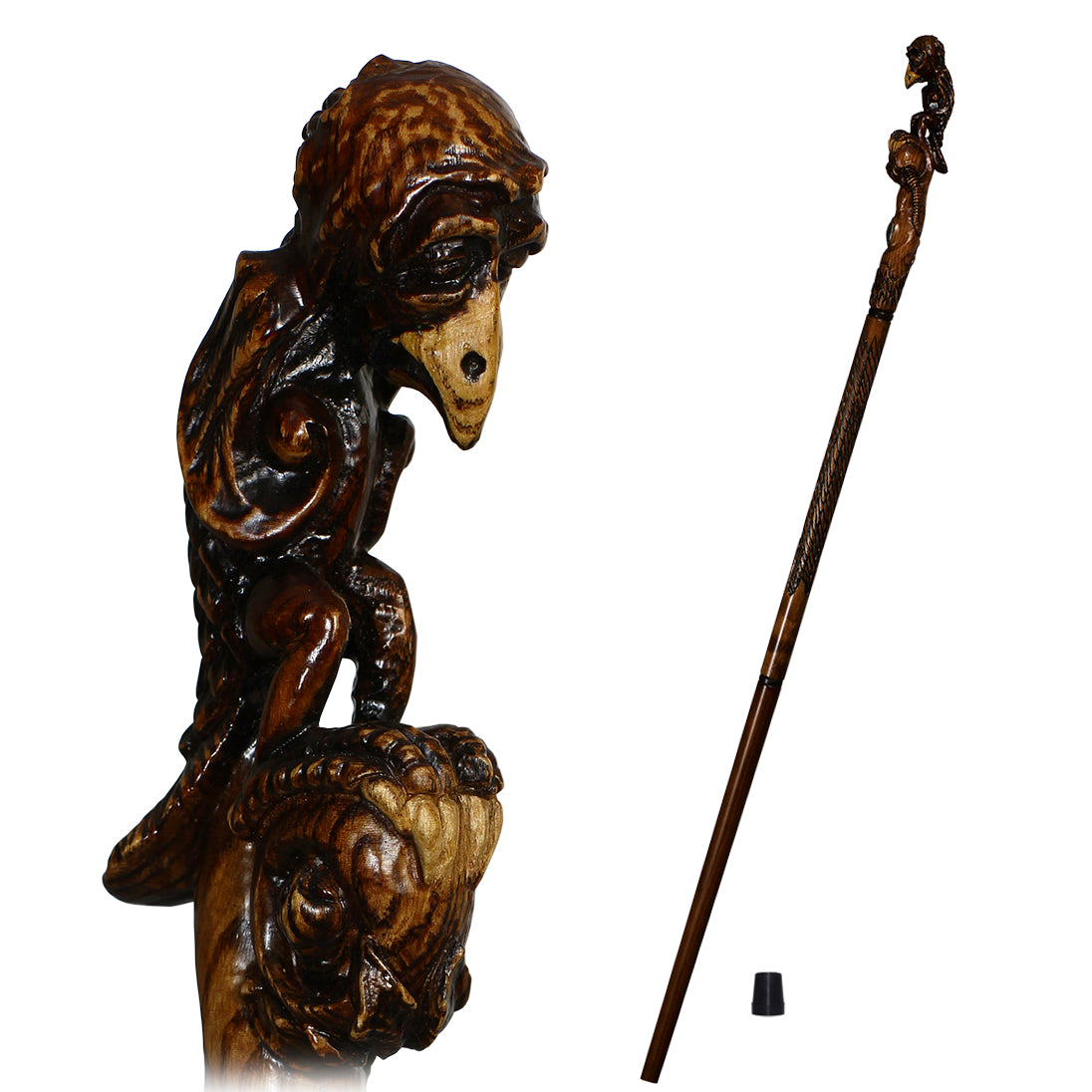 Deer Wolf Artisan Intricate Detail Hand-Carved Walking Cane