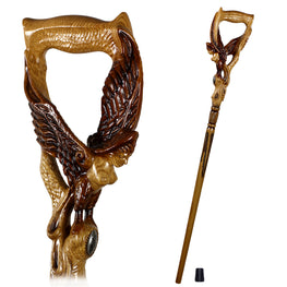 Gamayun The Prophetic Bird: Artisan Intricate Hand-Carved Cane