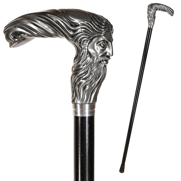 Zeus Chrome Artisan Intricate Handcarved Cane