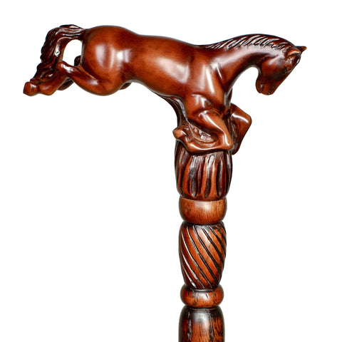 Horse Equestrian: Artisan Intricate Hand-Carved Walking Cane