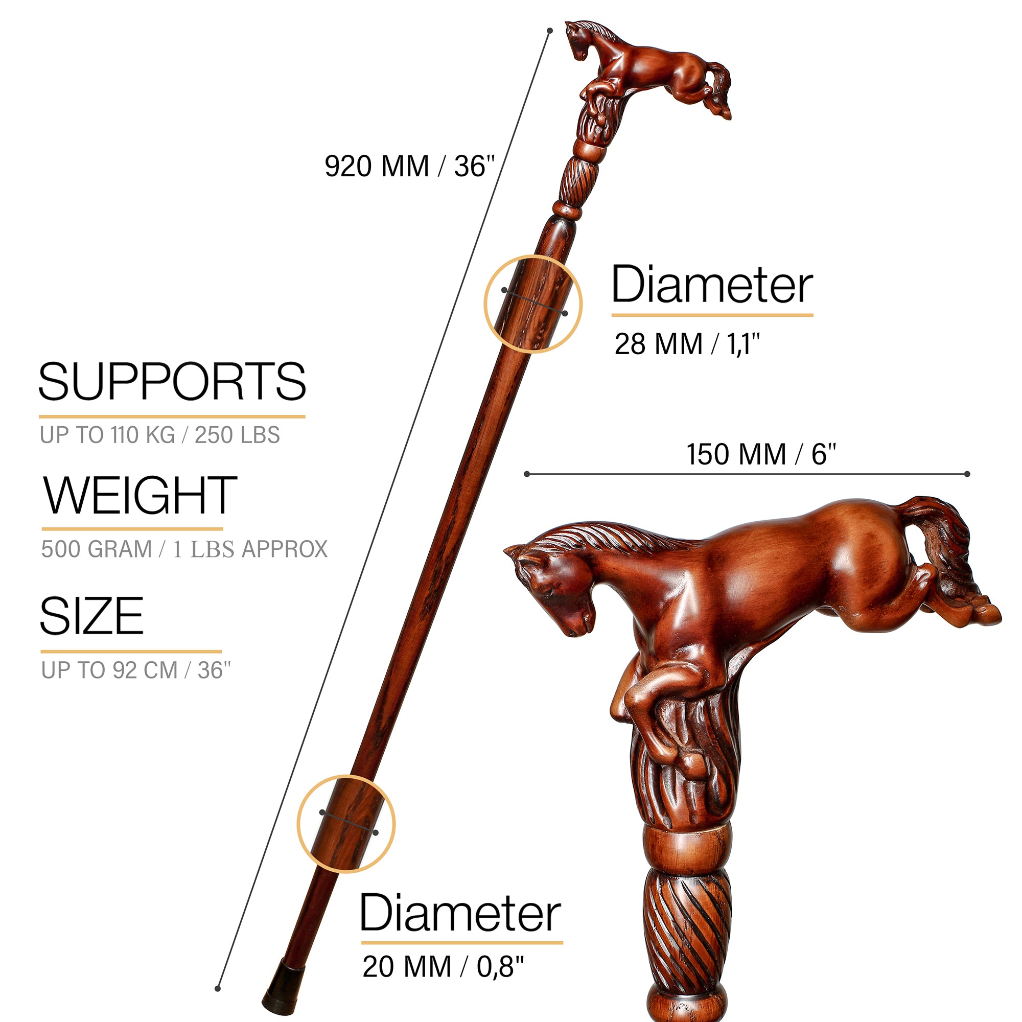 Horse Equestrian: Artisan Intricate Hand-Carved Walking Cane