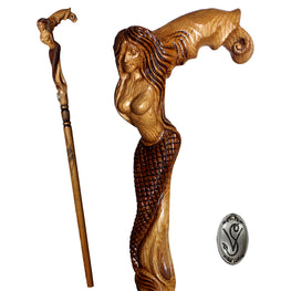Crying Mermaid Artisan Intricate Hand-Carved Walking Cane