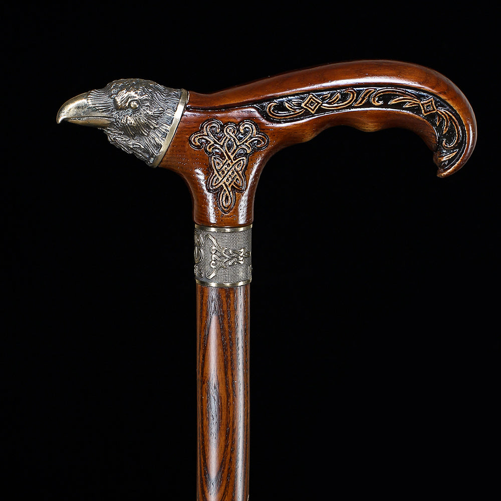 Raven Head Bronze & Wood Artisan Intricate Detail Design Cane