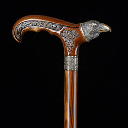 Raven Head Bronze & Wood Artisan Intricate Handcarved Cane