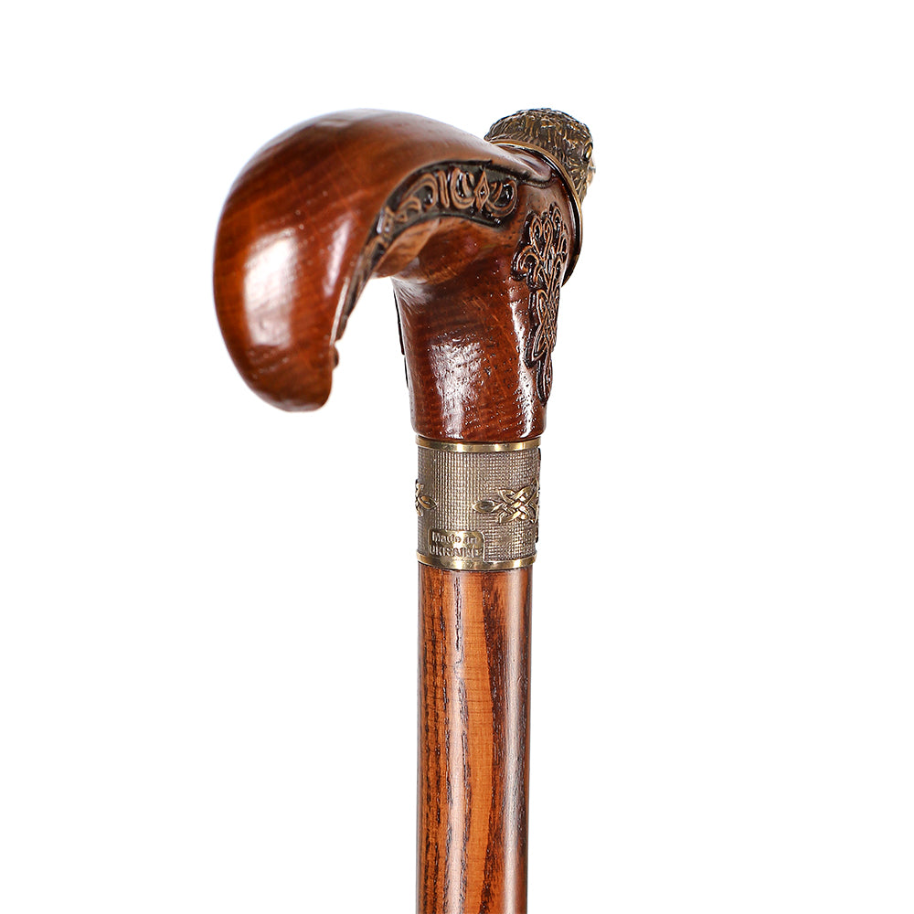 Raven Head Bronze & Wood Artisan Intricate Detail Design Cane