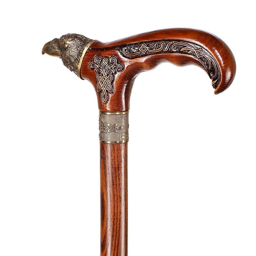 Raven Head Bronze & Wood Artisan Intricate Detail Design Cane