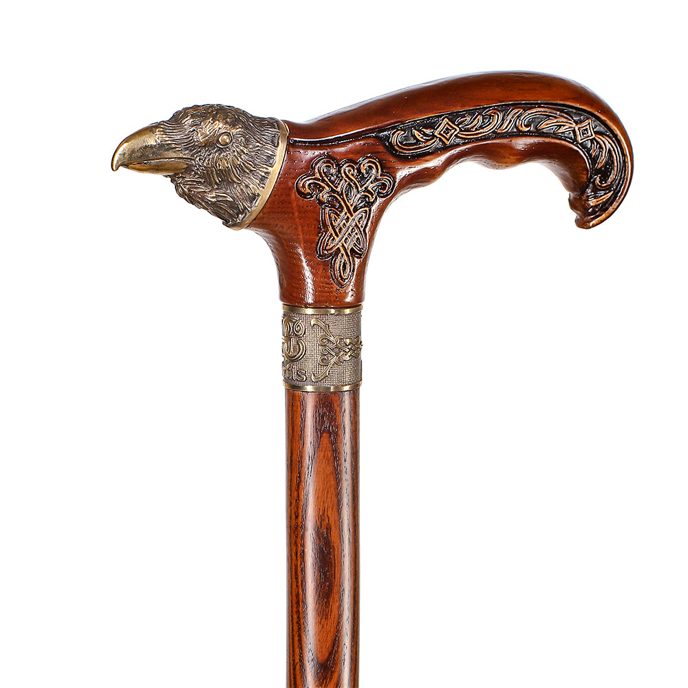 Raven Head Bronze & Wood Artisan Intricate Detail Design Cane