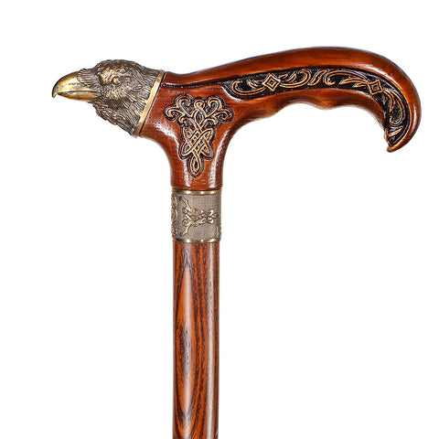 Raven Head Bronze & Wood Artisan Intricate Handcarved Cane