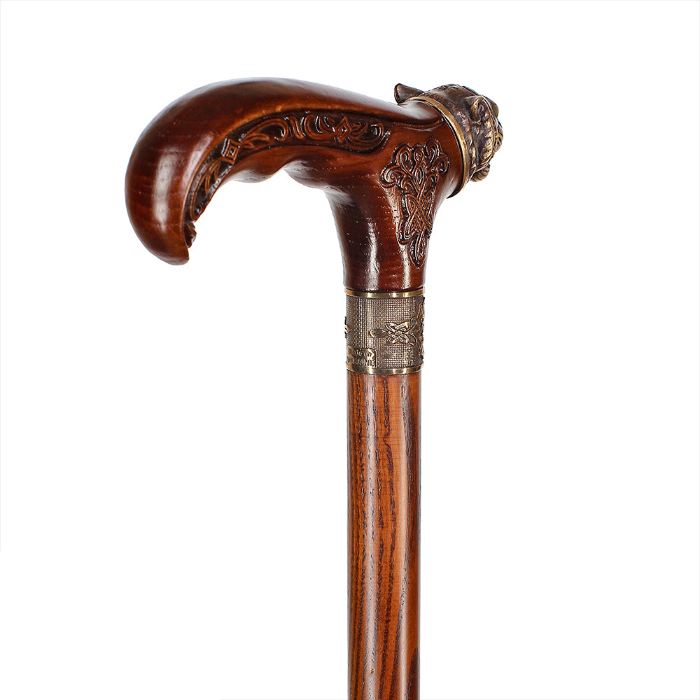 Tiger Head Bronze & Wood Artisan Intricate Detail Design Cane
