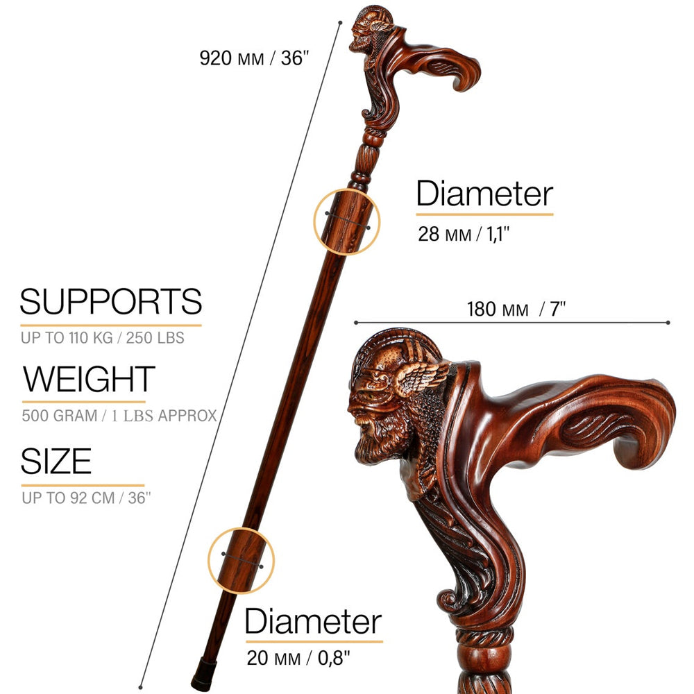 Viking Corsair: Artisan Intricate Hand-Carved Cane (Right Hand)