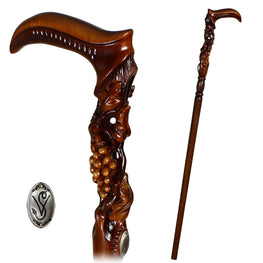 Vineyard Grape and Vines Artisan Intricate Hand-Carved Walking Cane