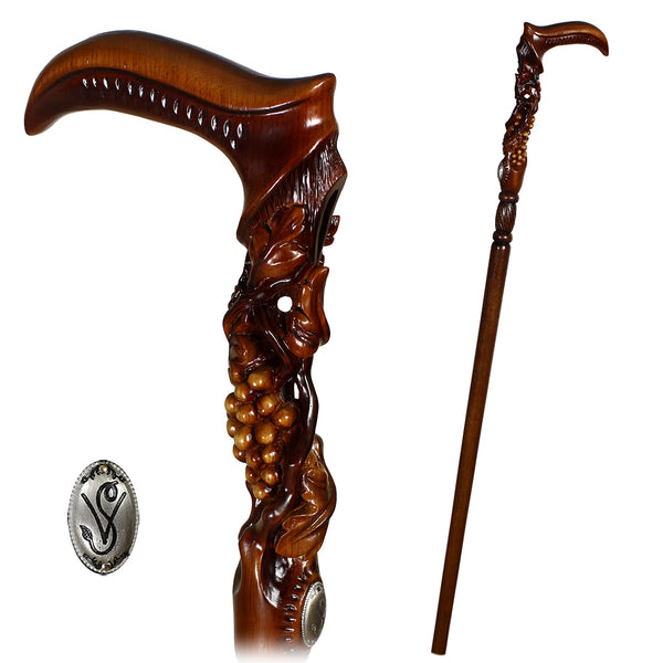 Vineyard Grape and Vines: Artisan Intricate Hand-Carved Cane