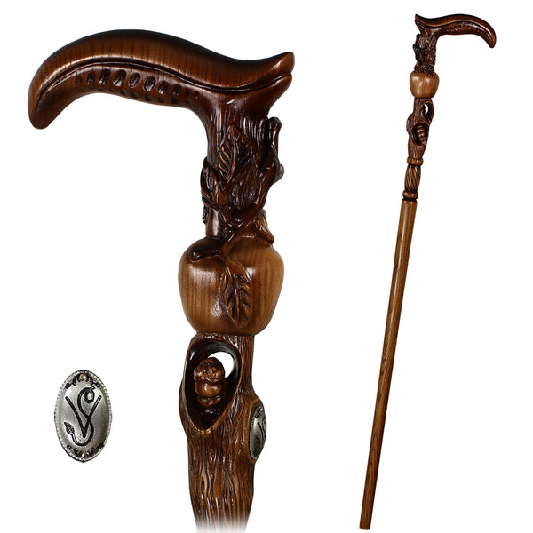 Apple Tree Teacher Artisan Intricate Hand-Carved Walking Cane