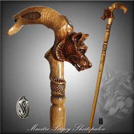 Wolf Under Moon Artisan Intricate Handcarved Cane
