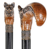 Kitty Head: Bronze & Wood Artisan Intricate Design Cane