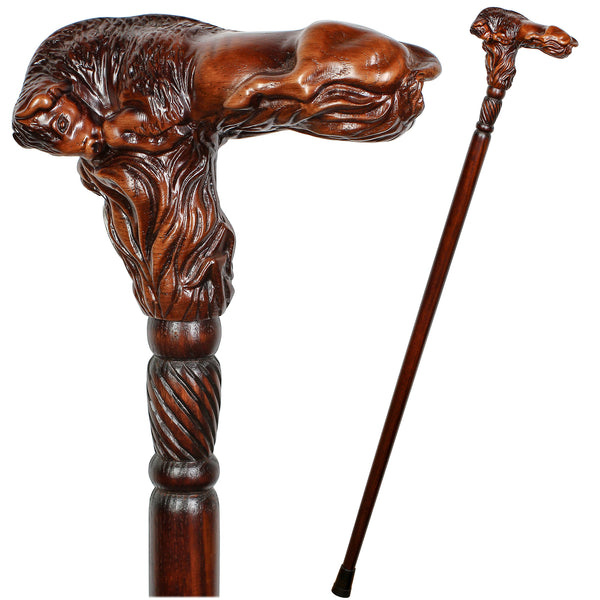 Kitty Head: Bronze & Wood Artisan Intricate Handcarved Cane