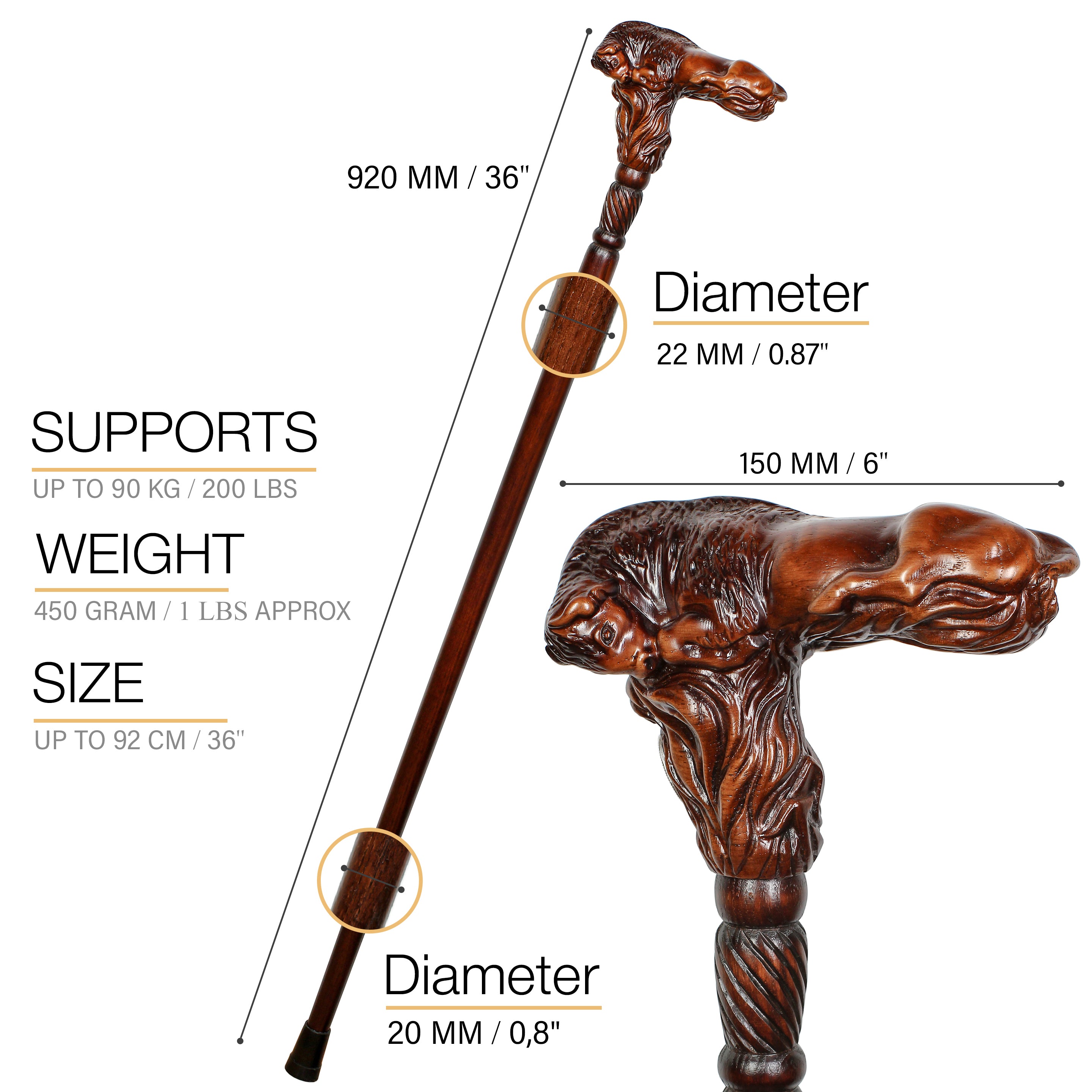 Bison: Wood Artisan Intricate Handcarved Cane