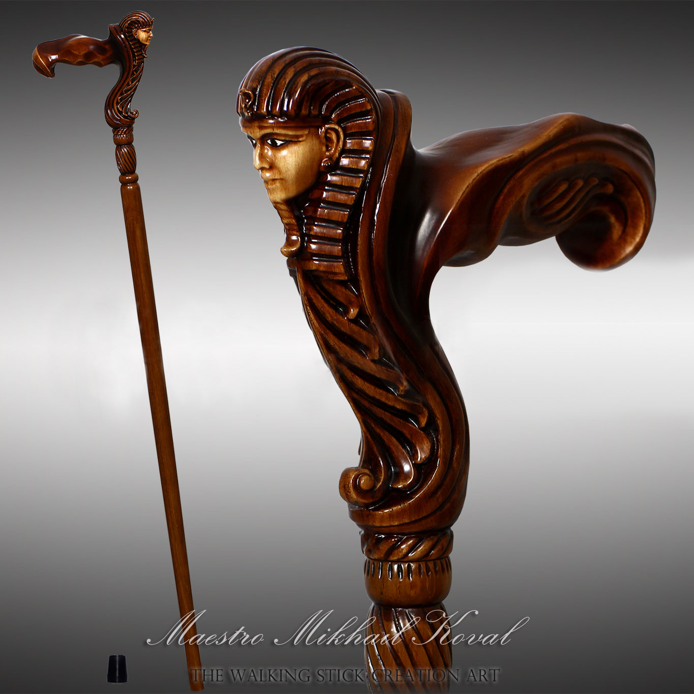 Tutankhamun: Ergonomic Intricate Handcarved Cane (Right Hand)