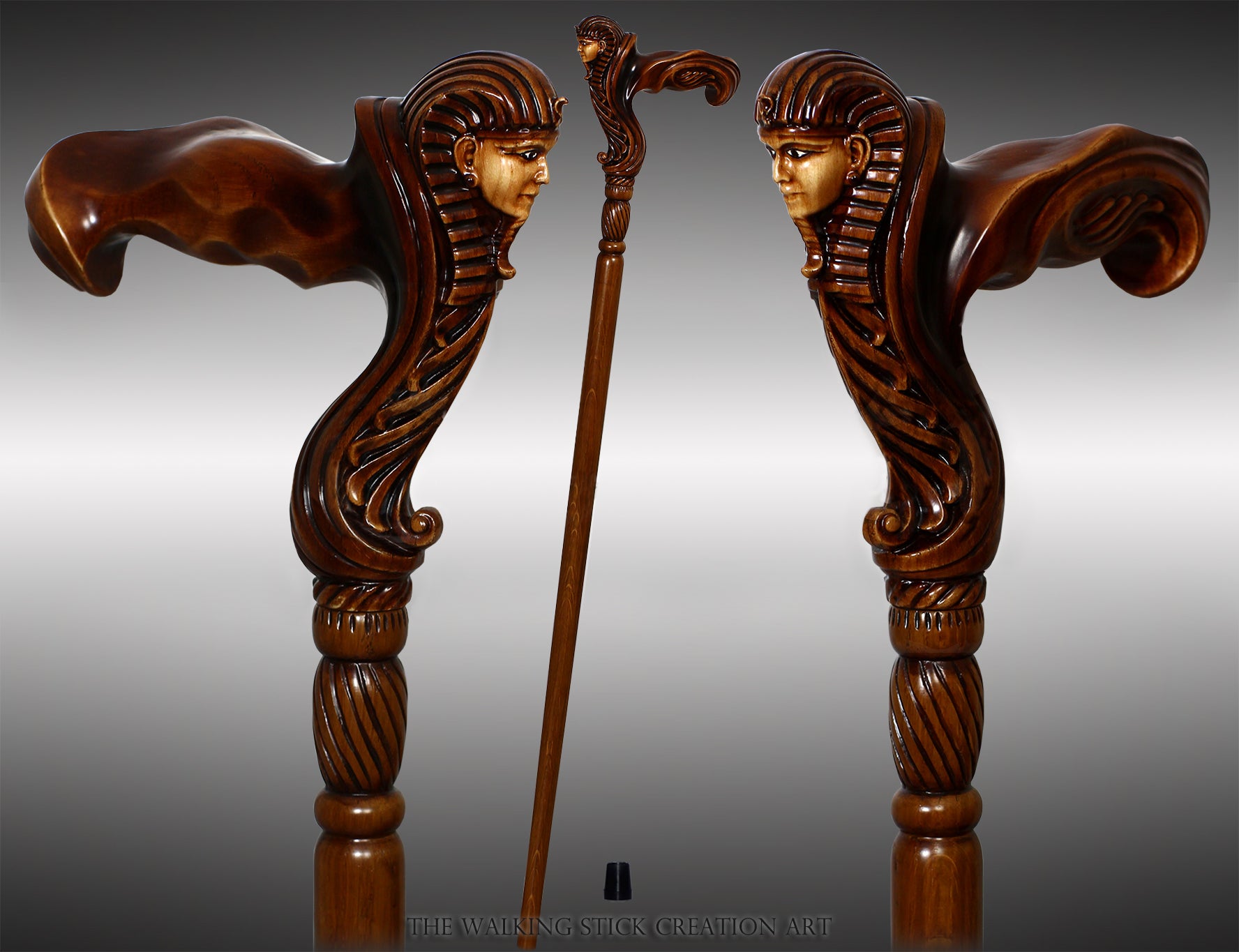 Tutankhamun: Ergonomic Intricate Handcarved Cane (Right Hand)