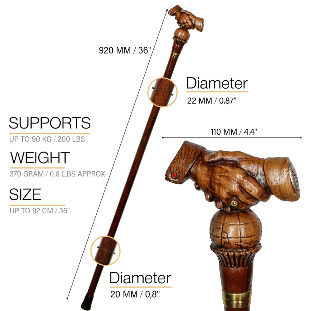 World Peace Artisan Intricate Handcarved Cane