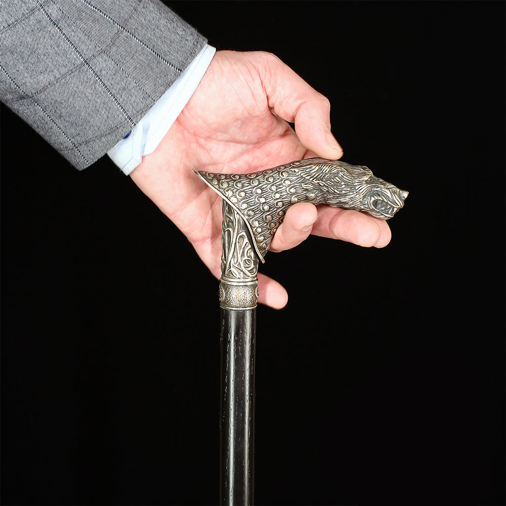 Wolf Victorian Style Silver Plated Artisan Intricate Handcarved Cane