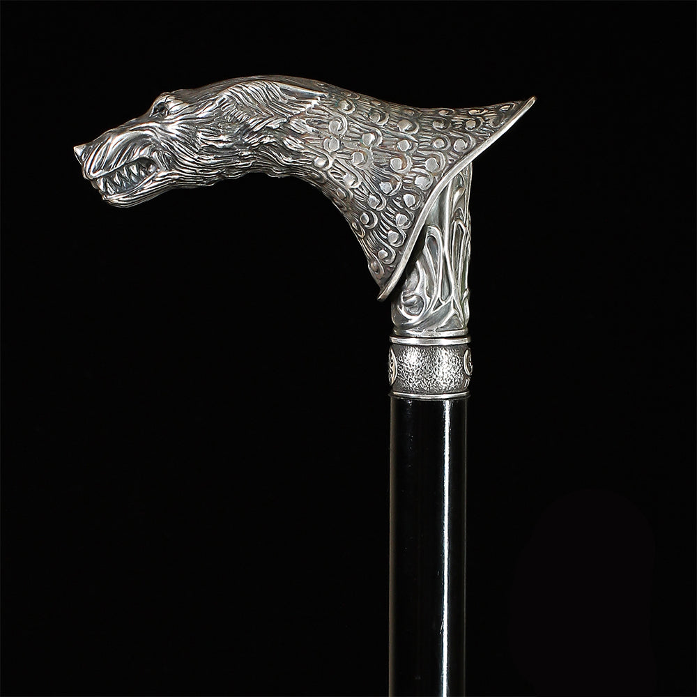 Wolf Victorian Style Silver Plated Artisan Intricate Handcarved Cane