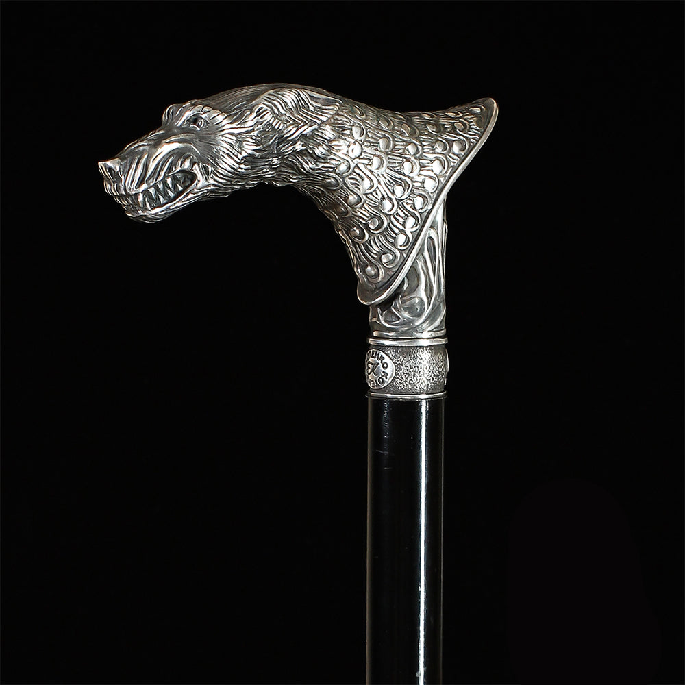 Wolf Victorian Style Silver Plated Artisan Intricate Handcarved Cane