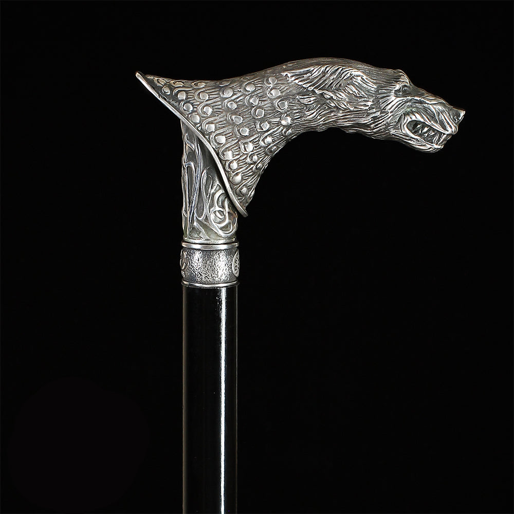 Wolf Victorian Style Silver Plated Artisan Intricate Handcarved Cane