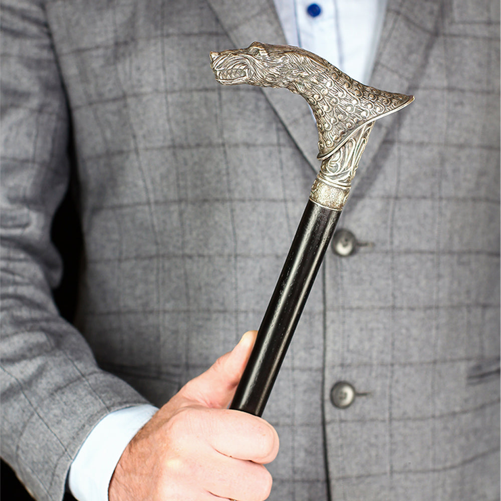 Wolf Victorian Style Silver Plated Artisan Intricate Handcarved Cane