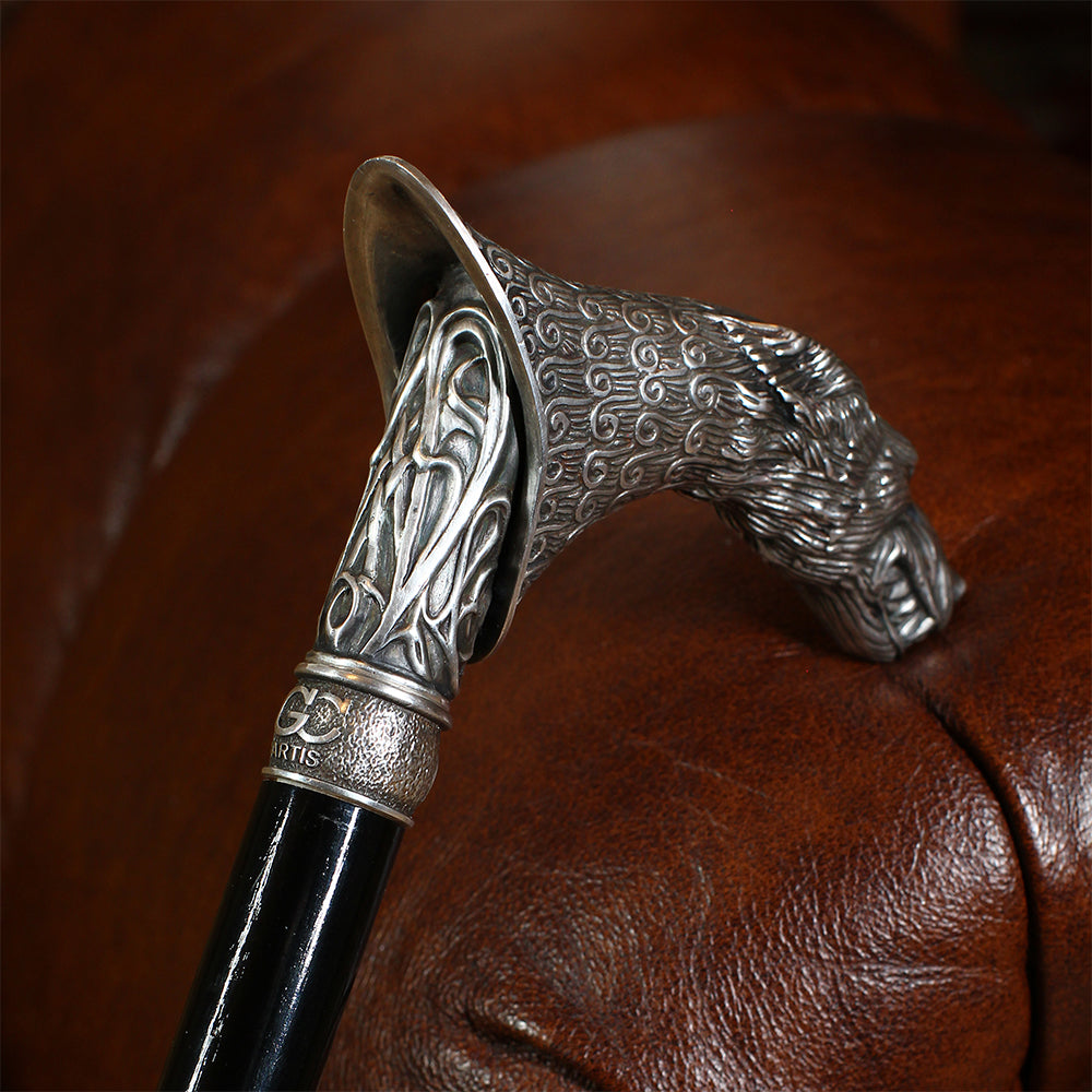 Wolf Victorian Style Silver Plated Artisan Intricate Handcarved Cane