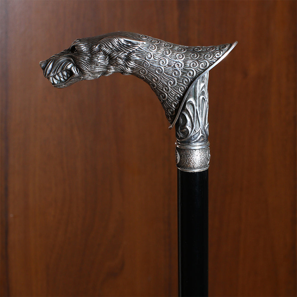Wolf Victorian Style Silver Plated Artisan Intricate Handcarved Cane