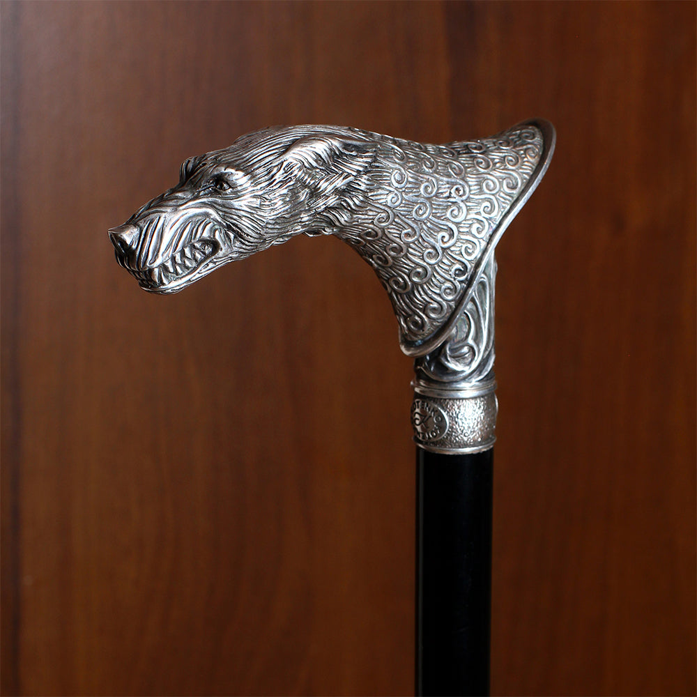 Wolf Victorian Style Silver Plated Artisan Intricate Handcarved Cane