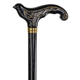 Swallow Black Artisan Intricate Handcarved Cane
