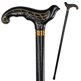 Swallow Black Artisan Intricate Handcarved Cane