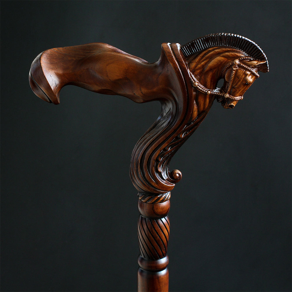 Horse Ergonomic: Intricate Handcarved Cane (Right Hand)