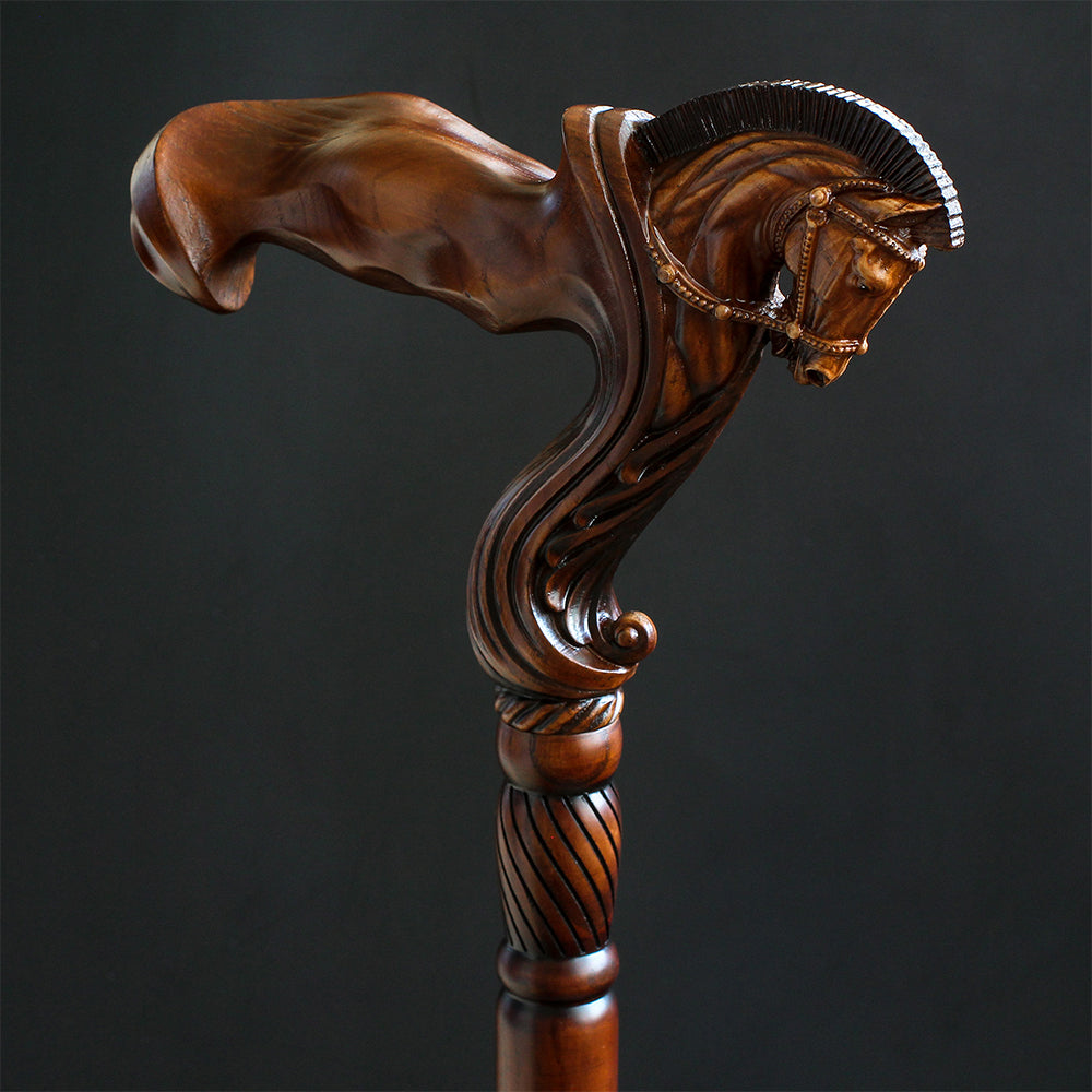 Horse Ergonomic: Intricate Handcarved Cane (Right Hand)