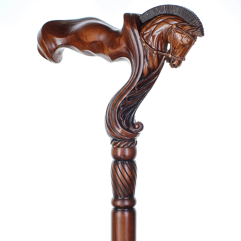 Horse Ergonomic: Intricate Handcarved Cane (Right Hand)