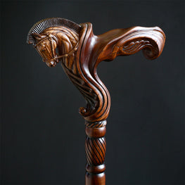 Horse Ergonomic: Intricate Handcarved Cane (Right Hand)