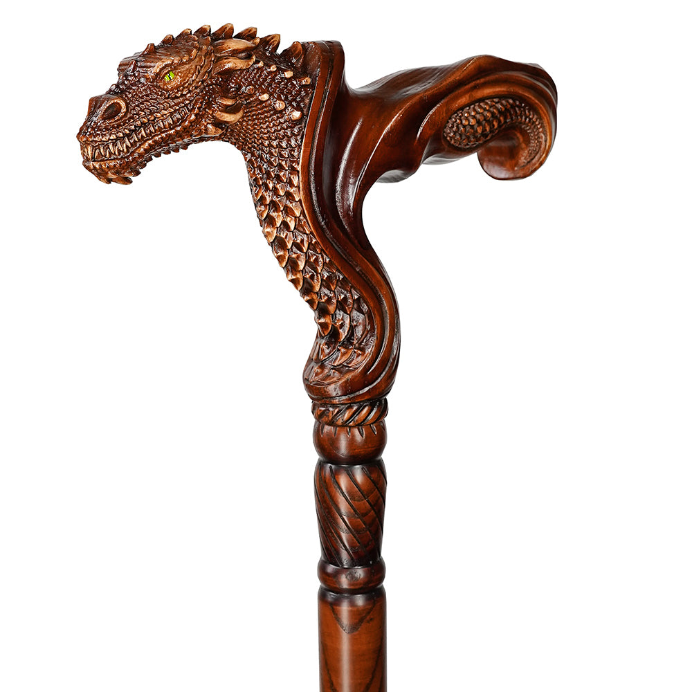 Dragon Ergonomic Cane - Right Hand, Artisan Carved