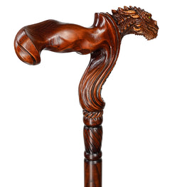 Dragon Ergonomic Cane - Right Hand, Artisan Carved