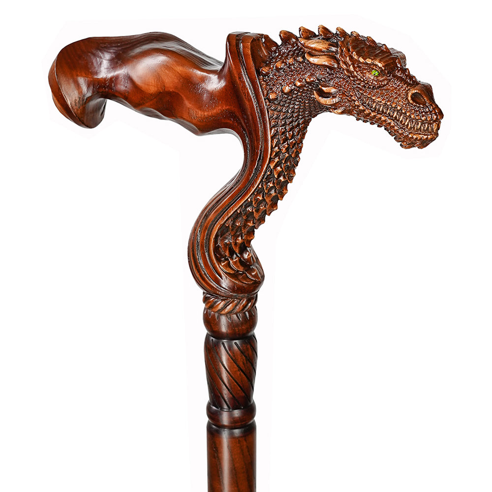 Dragon Ergonomic Cane - Right Hand, Artisan Carved