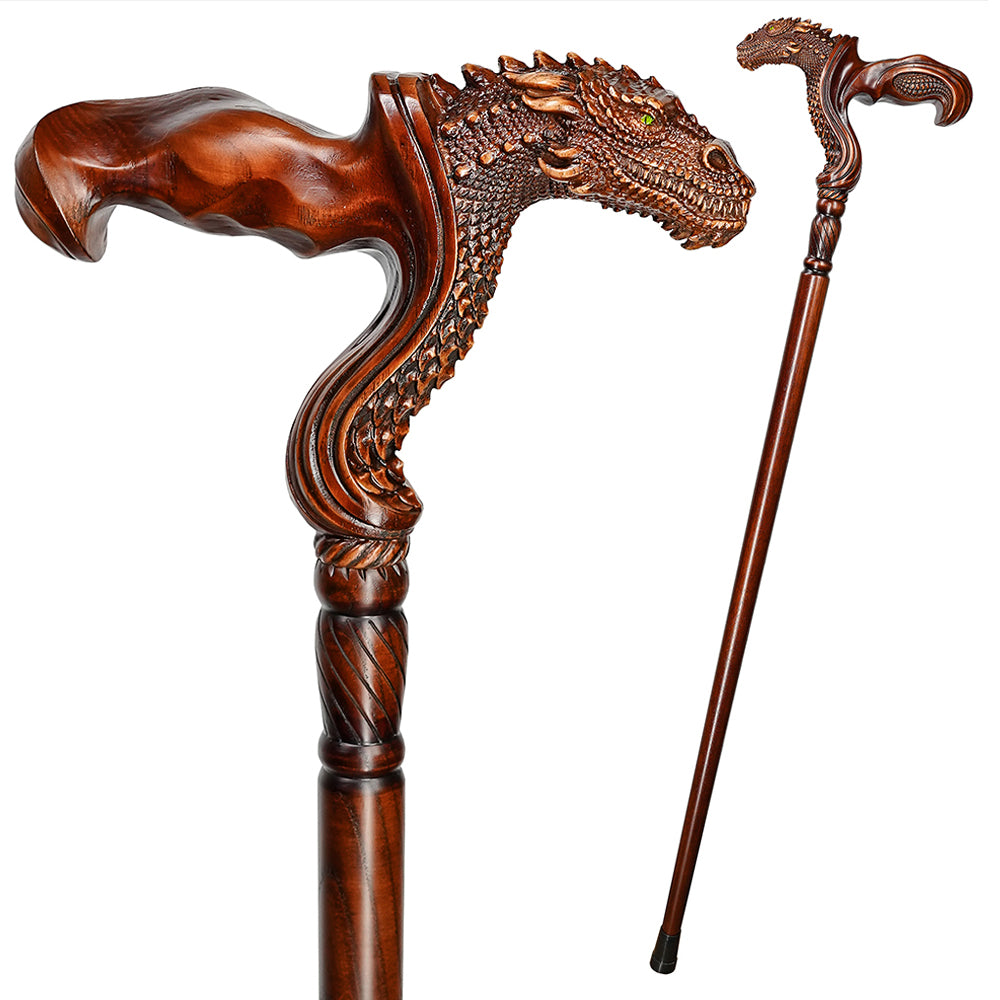 Dragon Ergonomic Cane Right Hand, Artisan Carved