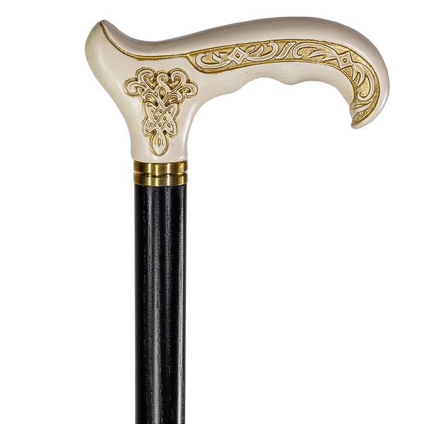 Celtic Handcarved Design Artistic White Wood Cane