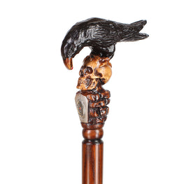 Black Crow & Skull Artisan Intricate Handcarved Cane