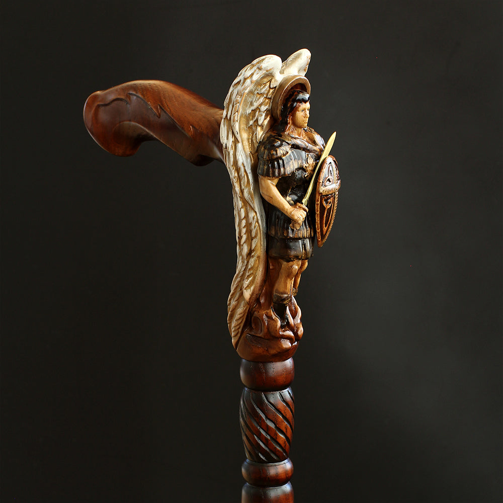 Archangel Michael White Wings: Intricate Handcarved Cane