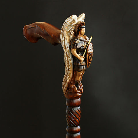 Archangel Michael White Wings Artisan Intricate Handcarved Cane