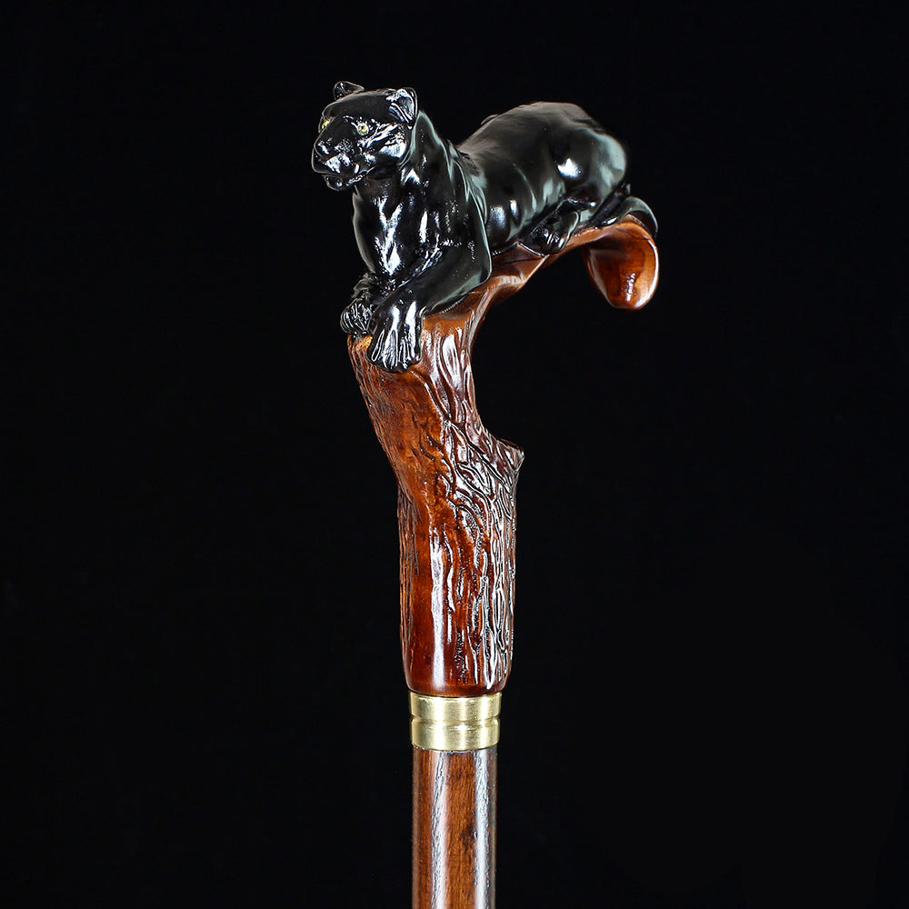 Black Panther Cougar Cat Dark Wood Artisan Intricate Handcarved Cane